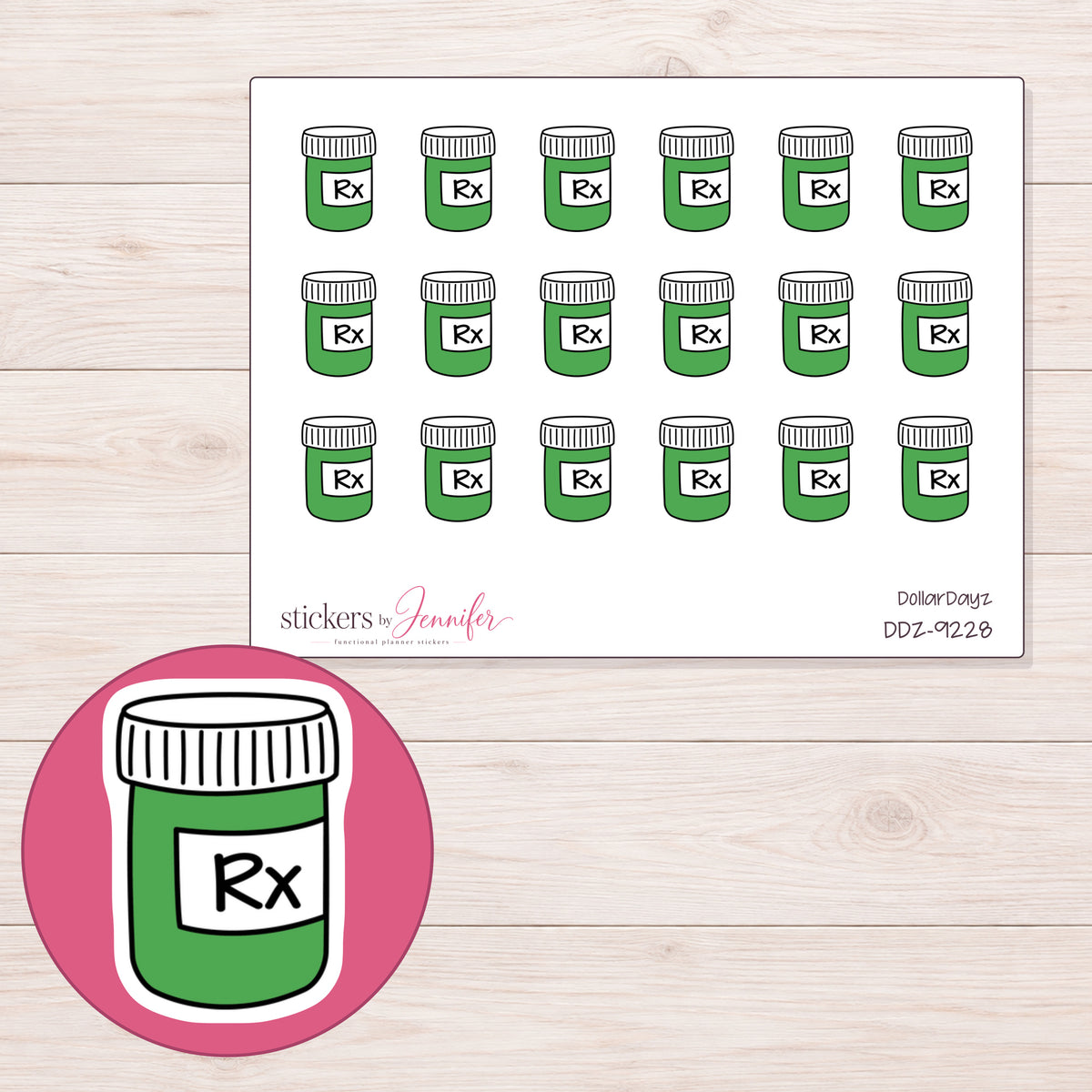 DDZ-9228 planner sticker sheet with enlarged sticker detail