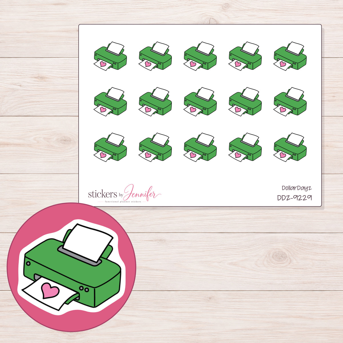 DDZ-9229 planner sticker sheet with enlarged sticker detail