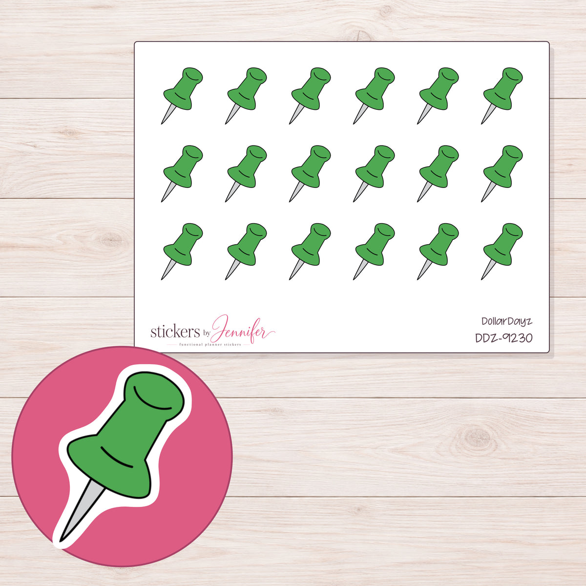 DDZ-9230 planner sticker sheet with enlarged sticker detail