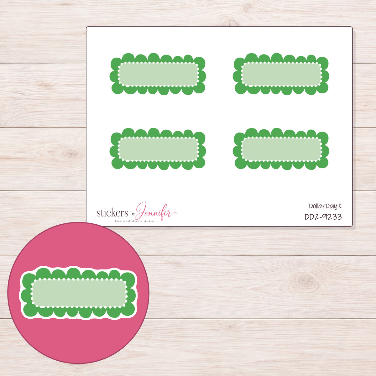 DDZ-9233 planner sticker sheet with enlarged sticker detail