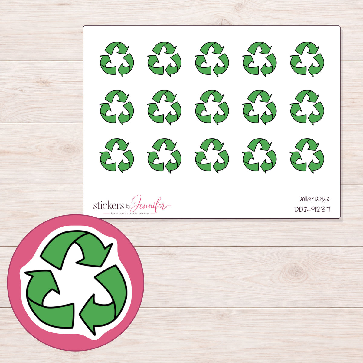 DDZ-9237 planner sticker sheet with enlarged sticker detail