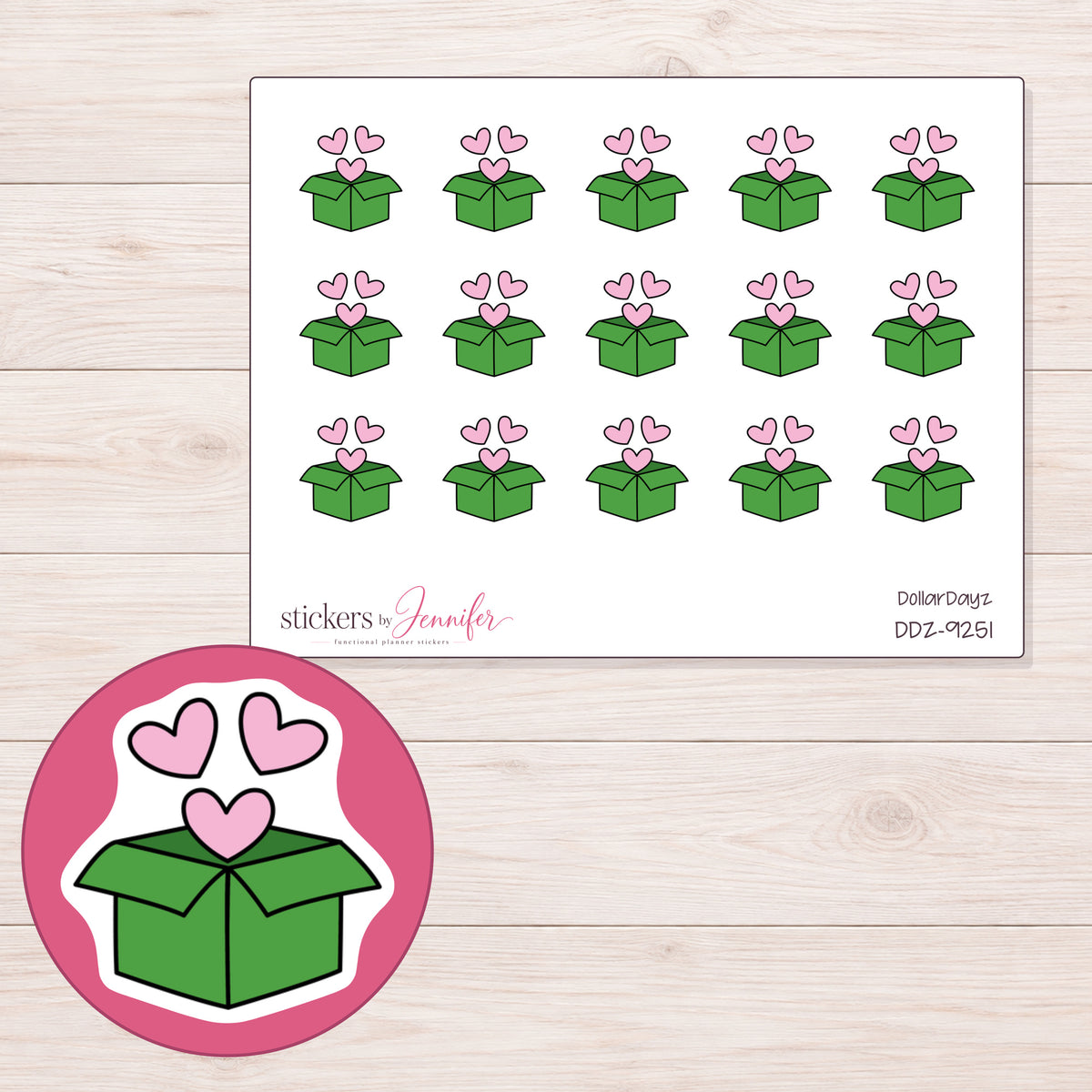 DDZ-9251 planner sticker sheet with enlarged sticker detail
