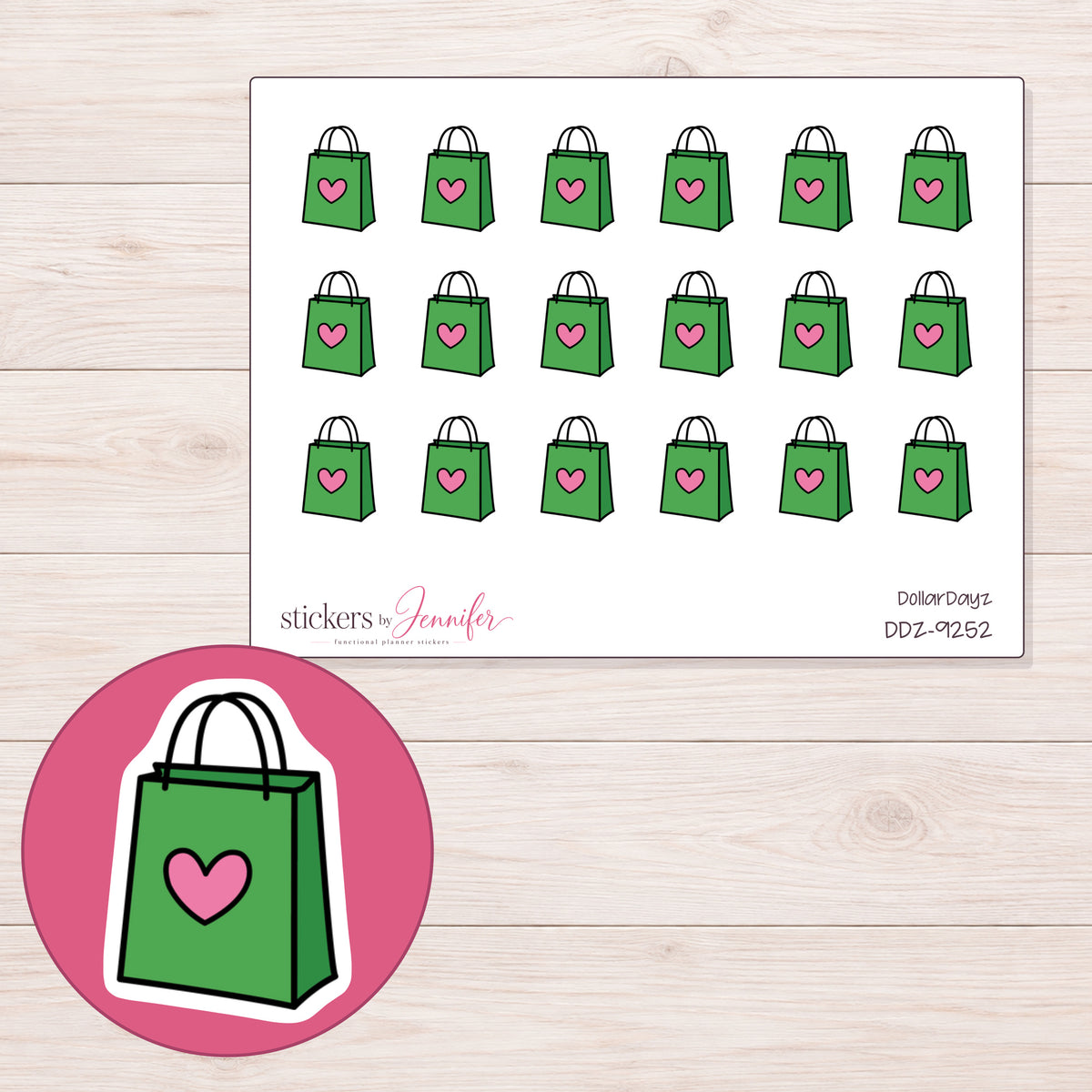 DDZ-9252 planner sticker sheet with enlarged sticker detail