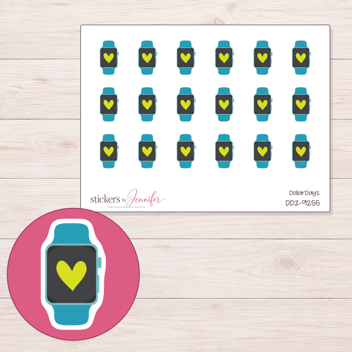 DDZ-9255 planner sticker sheet with enlarged sticker detail