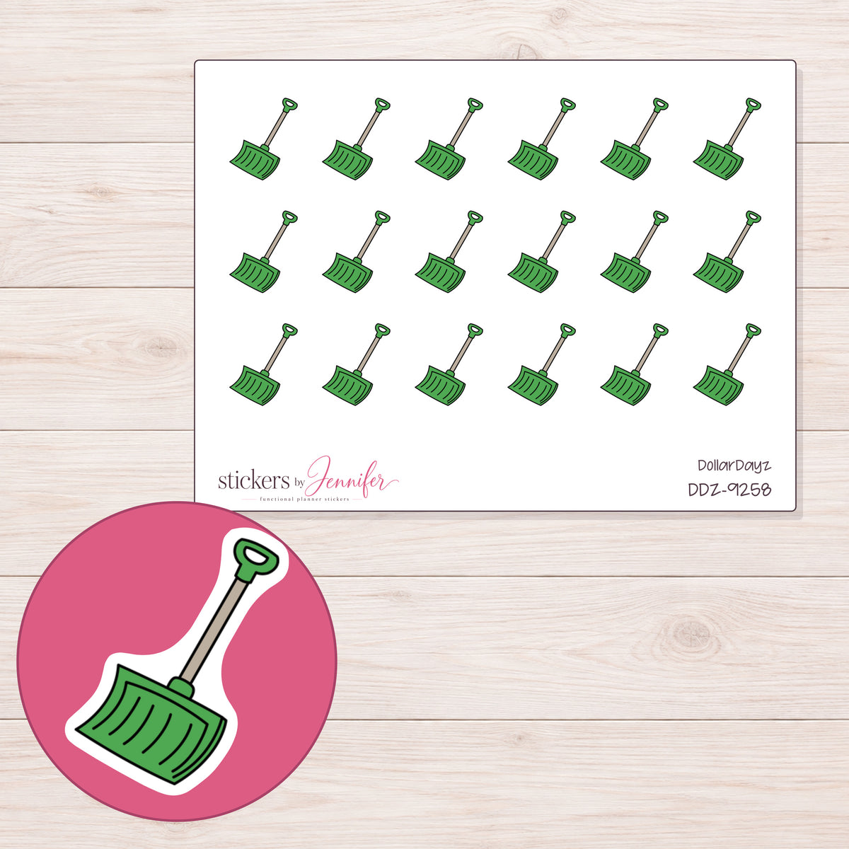 DDZ-9258 planner sticker sheet with enlarged sticker detail