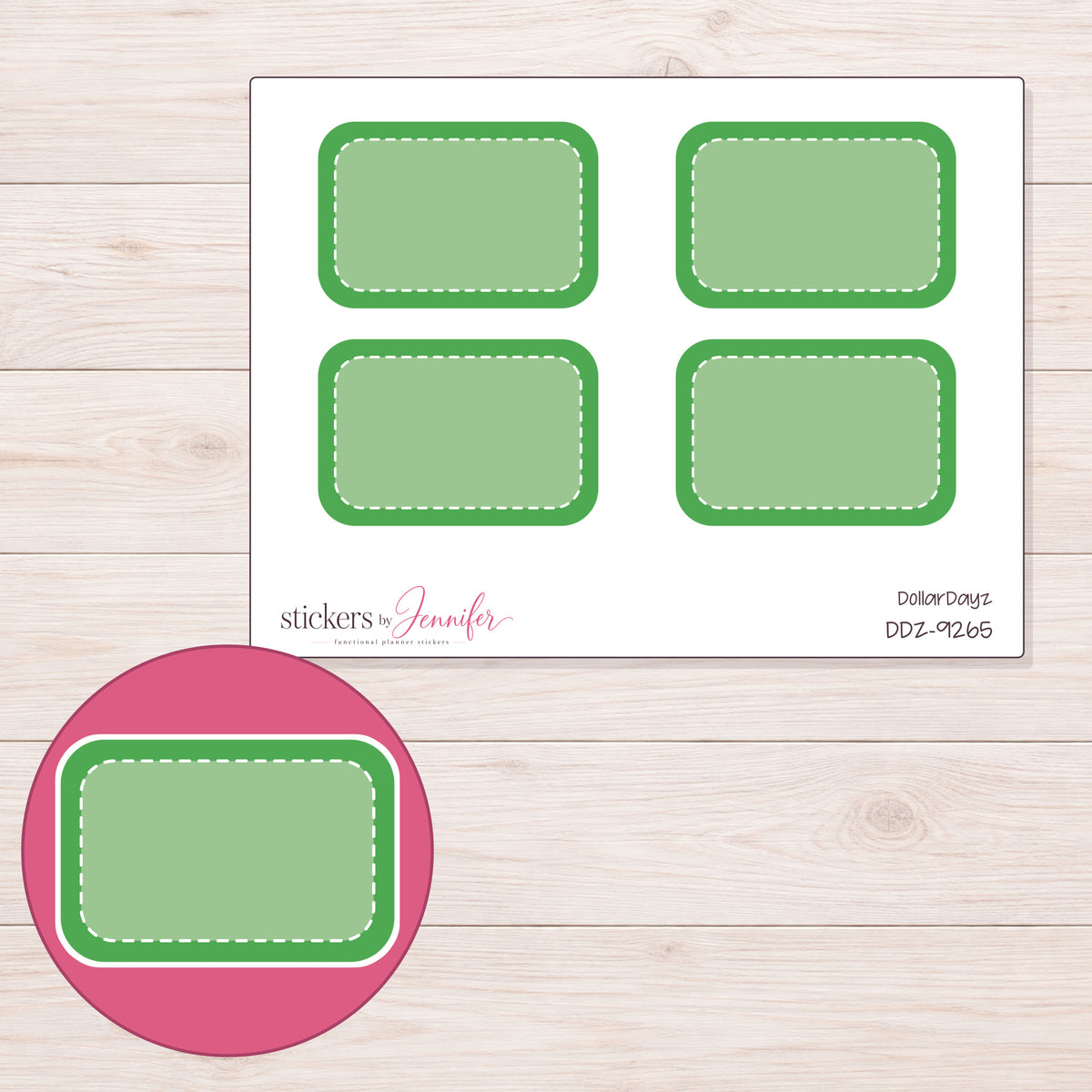 DDZ-9265 planner sticker sheet with enlarged sticker detail