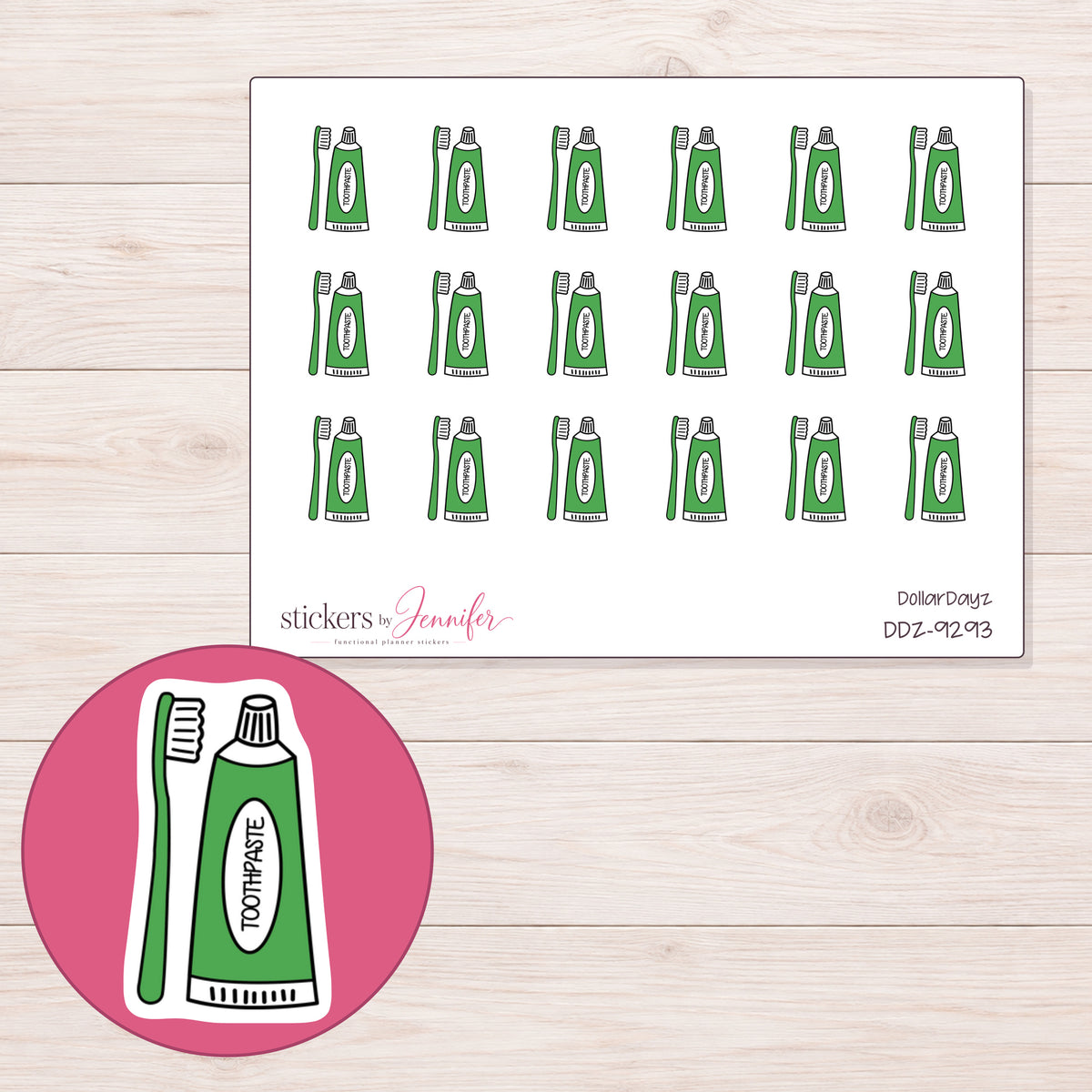 DDZ-9293 planner sticker sheet with enlarged sticker detail