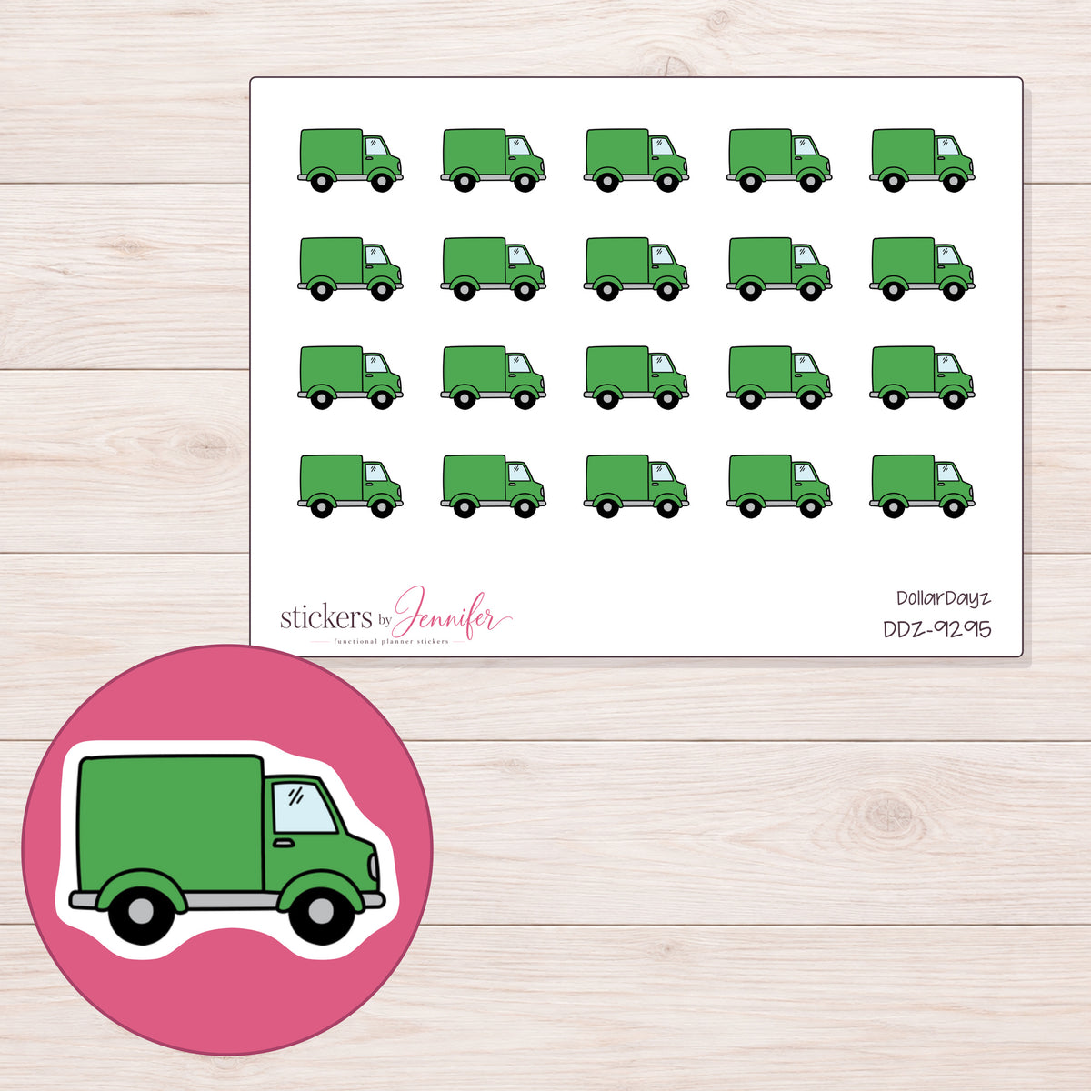 DDZ-9295 planner sticker sheet with enlarged sticker detail
