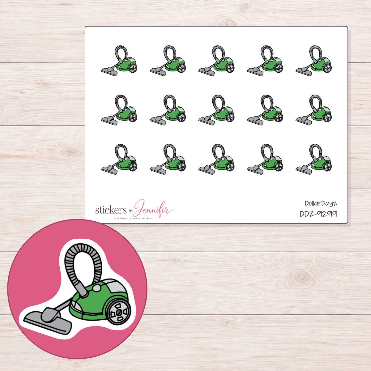DDZ-9299 planner sticker sheet with enlarged sticker detail