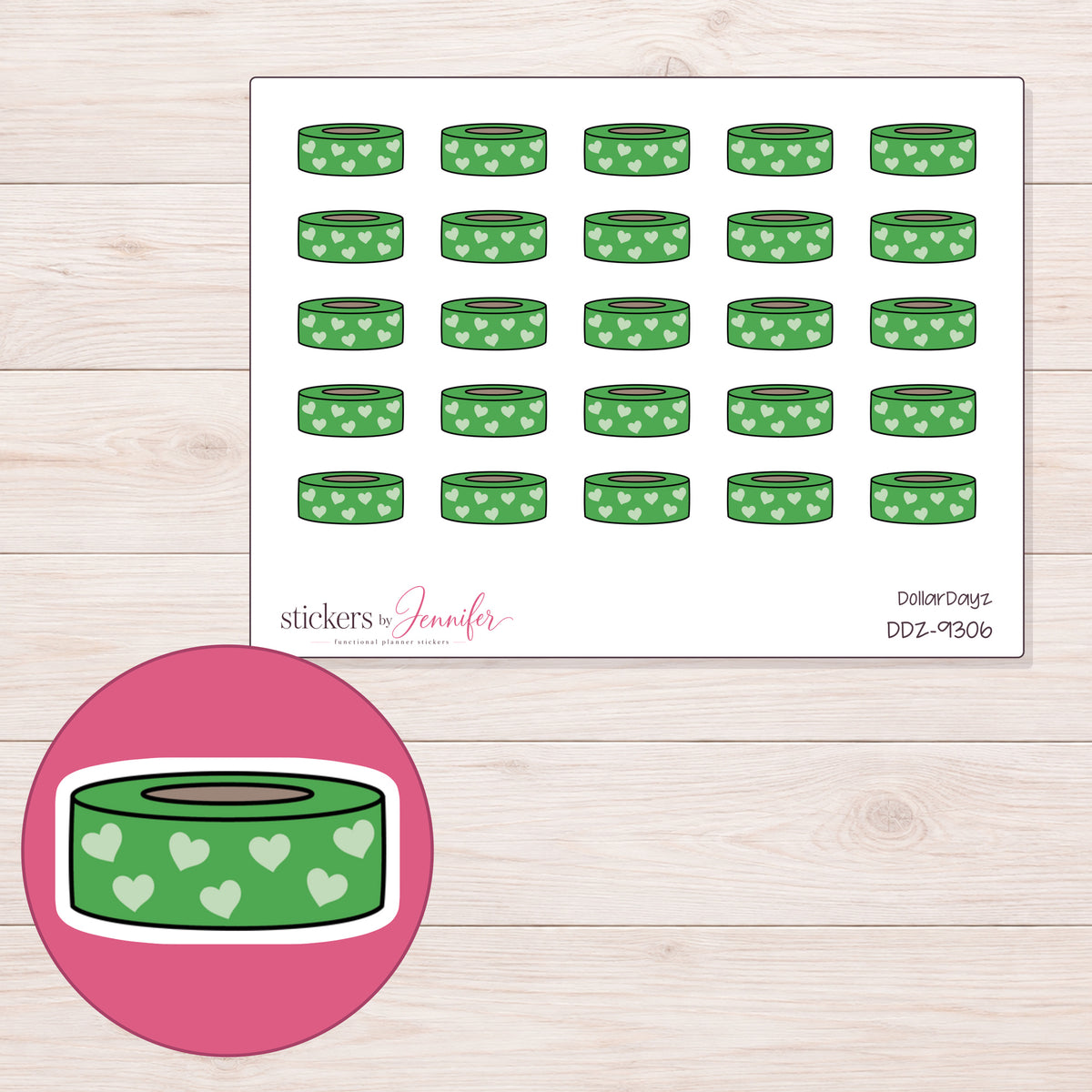 DDZ-9306 planner sticker sheet with enlarged sticker detail