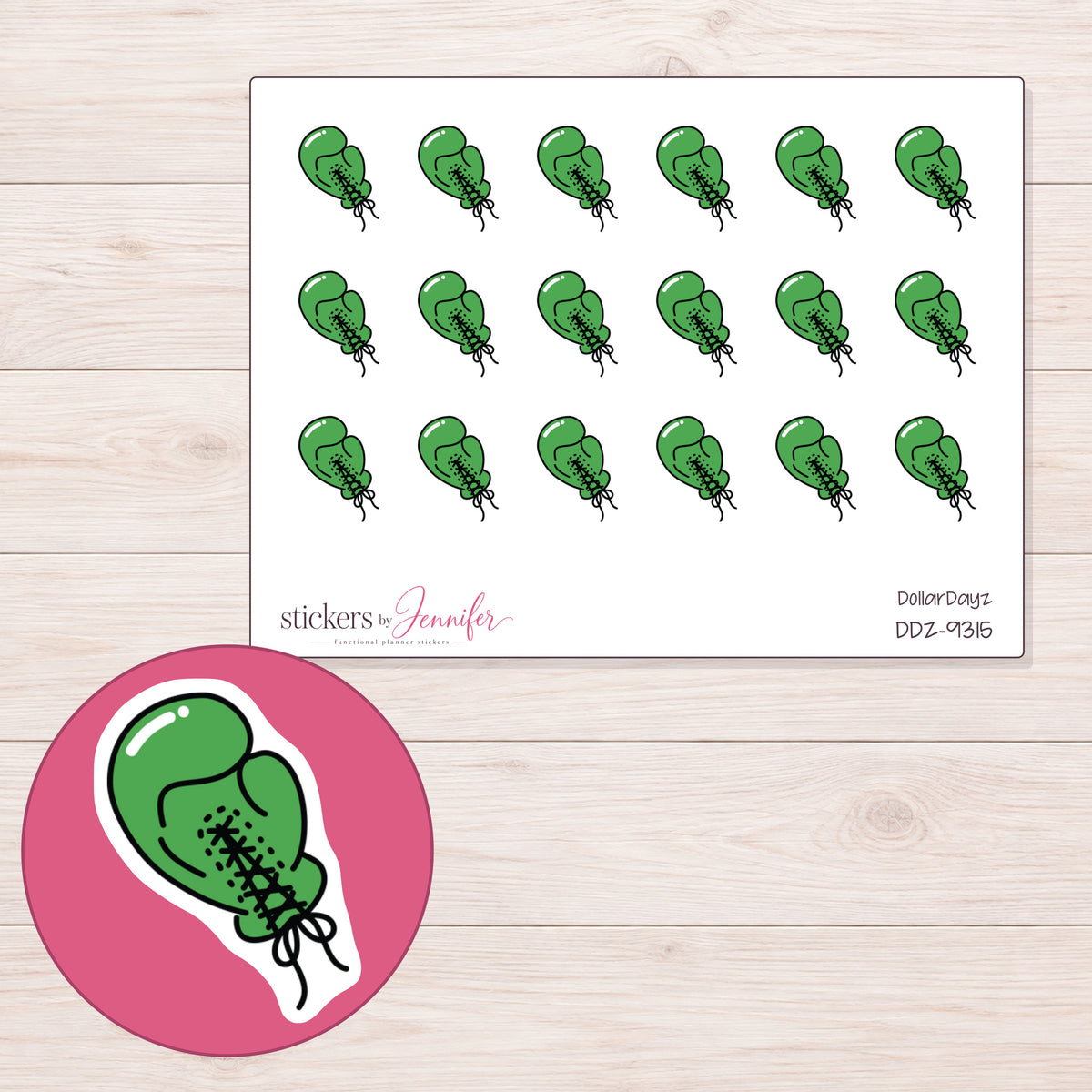 DDZ-9315 planner sticker sheet with enlarged sticker detail