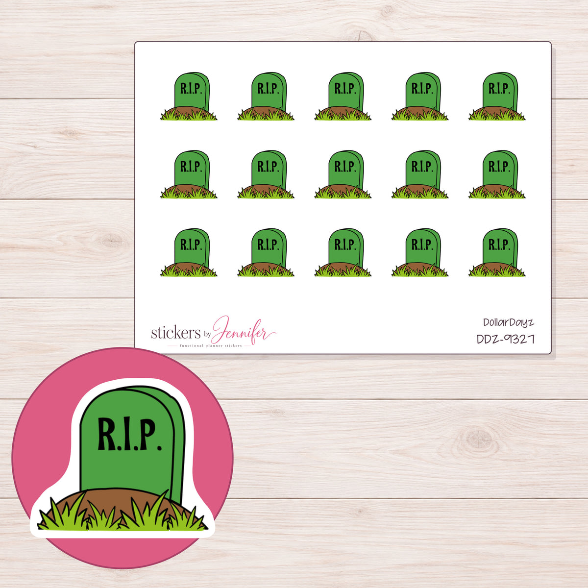 DDZ-9327 planner sticker sheet with enlarged sticker detail