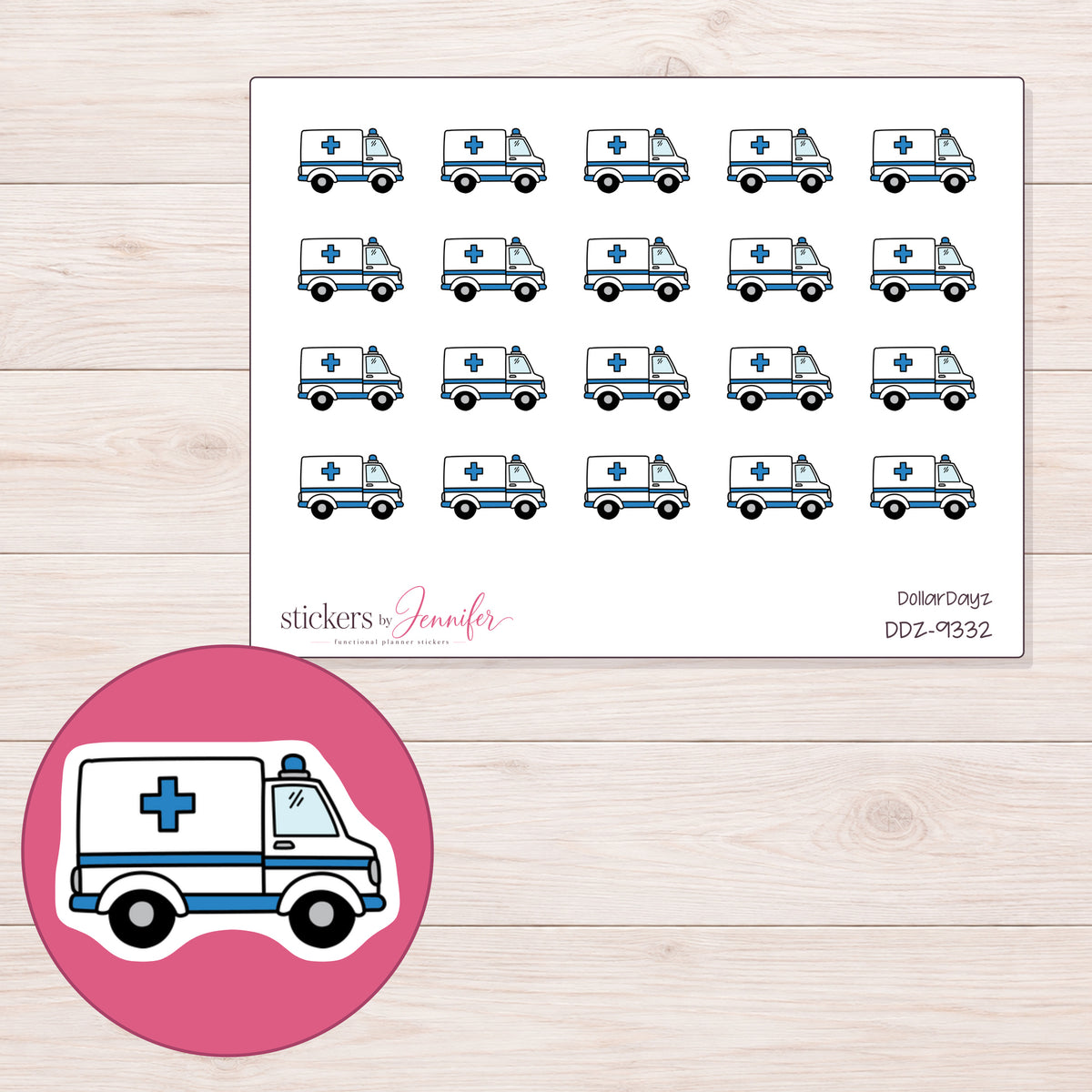 DDZ-9332 planner sticker sheet with enlarged sticker detail