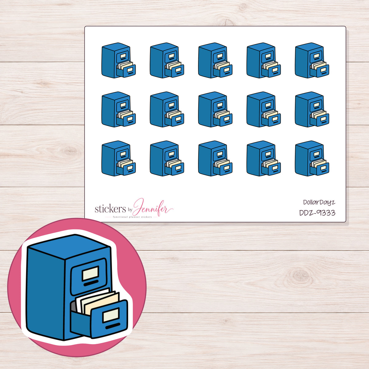 DDZ-9333 planner sticker sheet with enlarged sticker detail