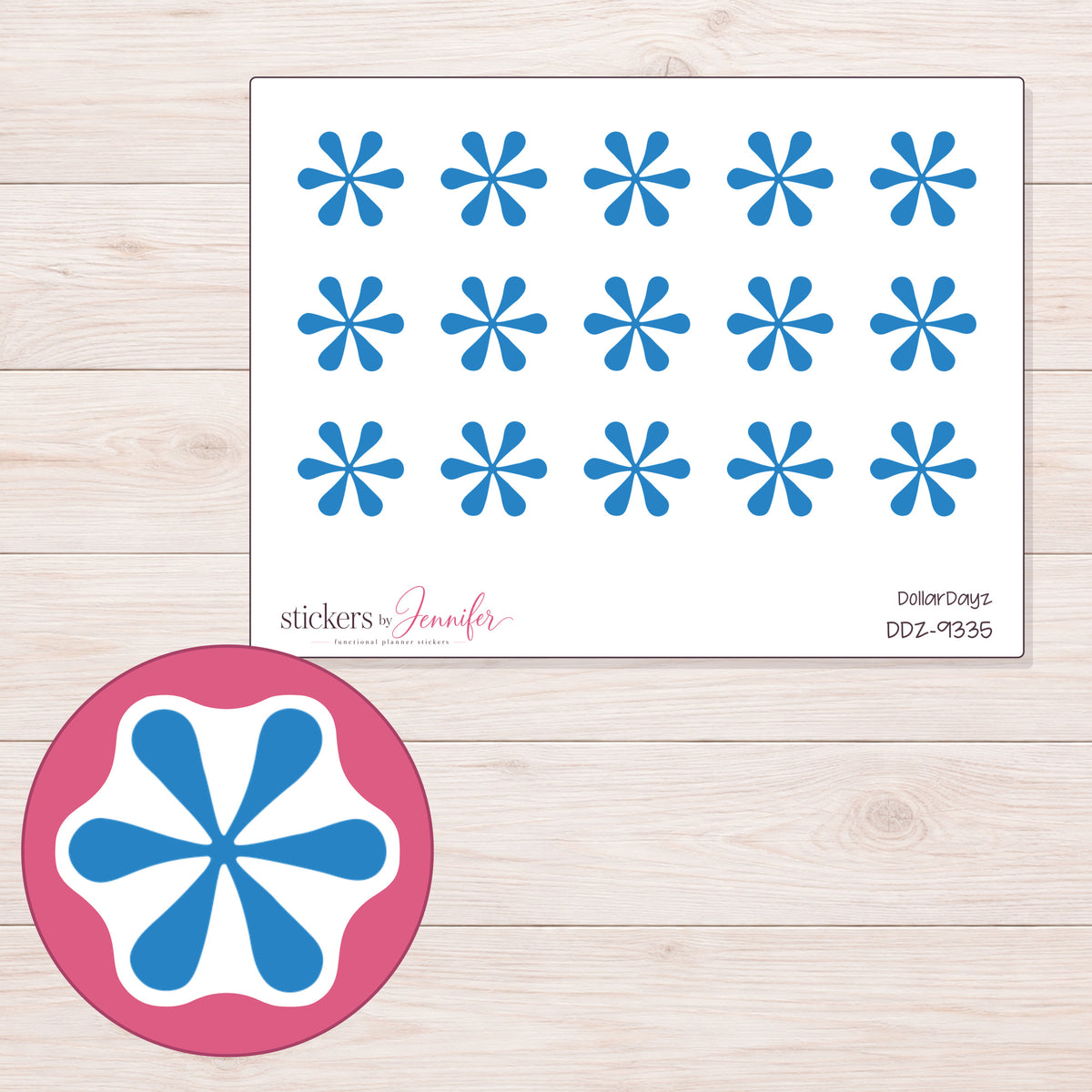 DDZ-9335 planner sticker sheet with enlarged sticker detail