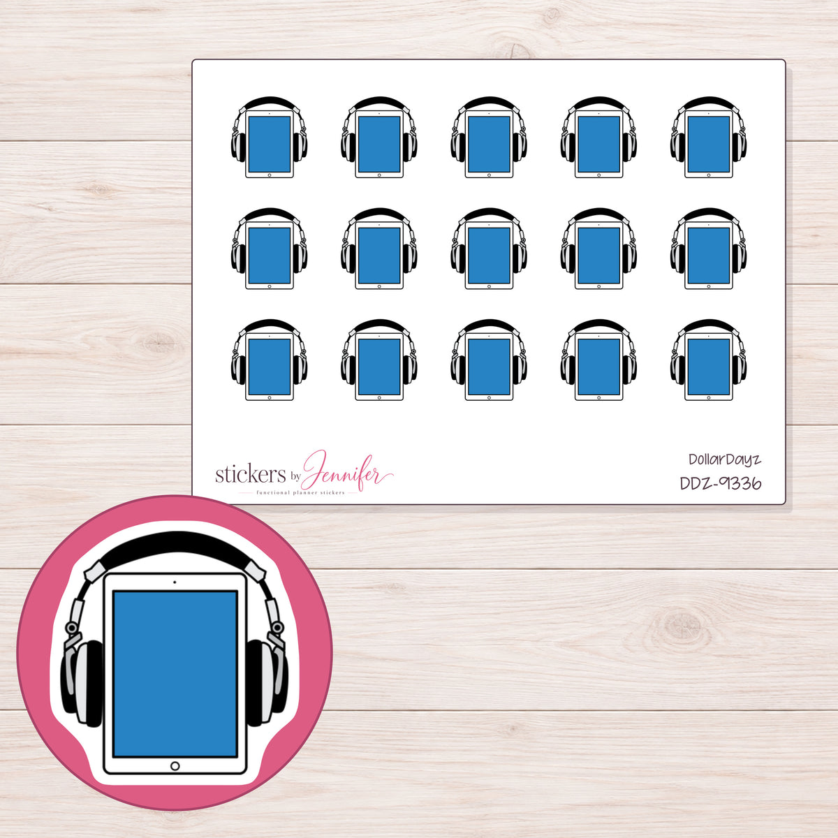 DDZ-9336 planner sticker sheet with enlarged sticker detail