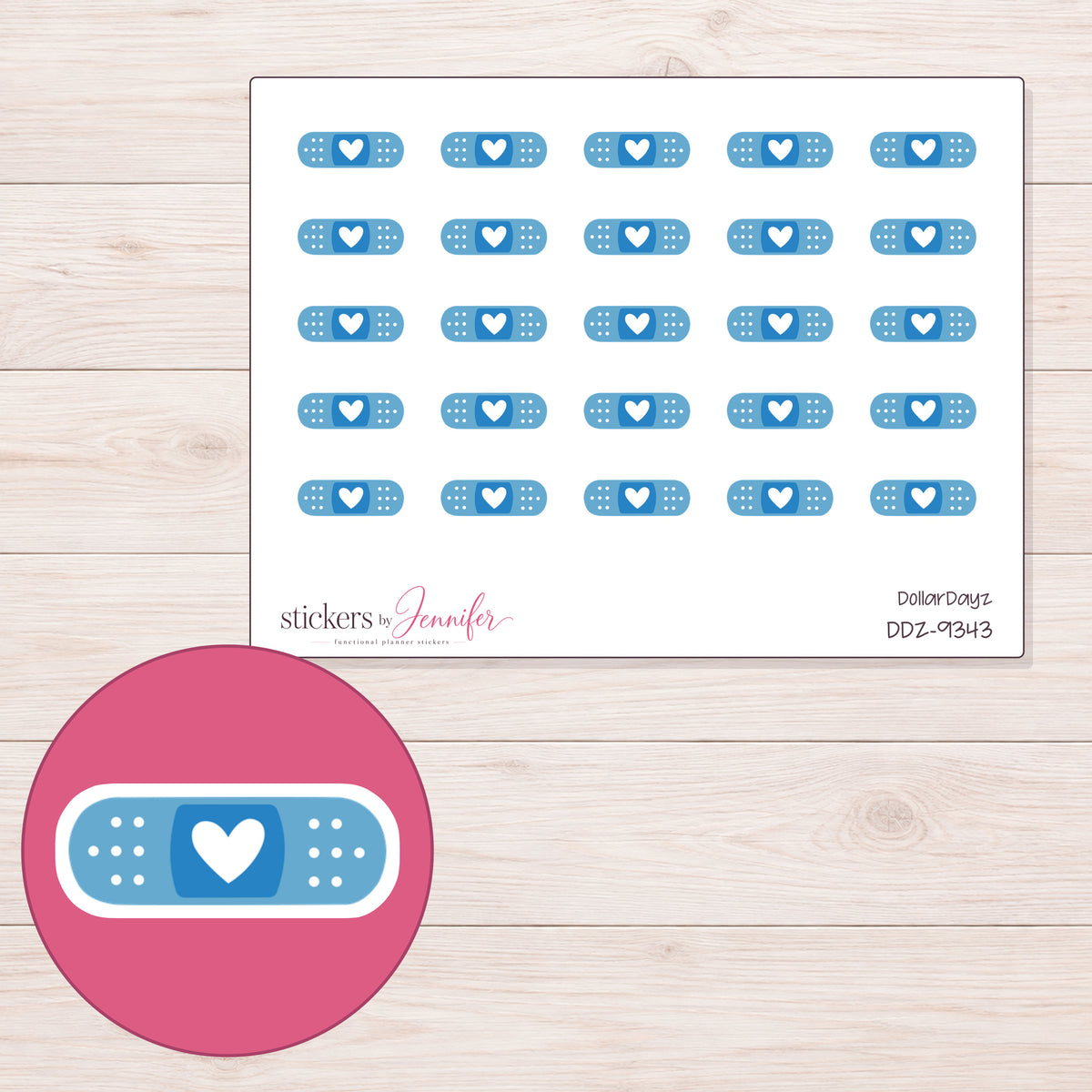 DDZ-9343 planner sticker sheet with enlarged sticker detail
