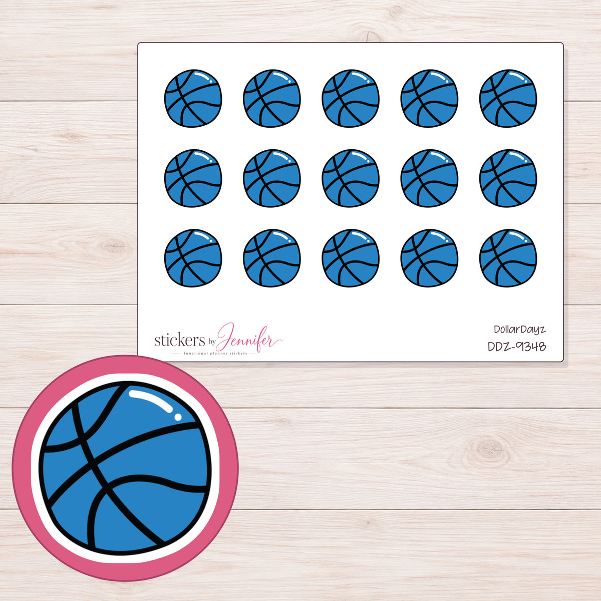 DDZ-9348 planner sticker sheet with enlarged sticker detail