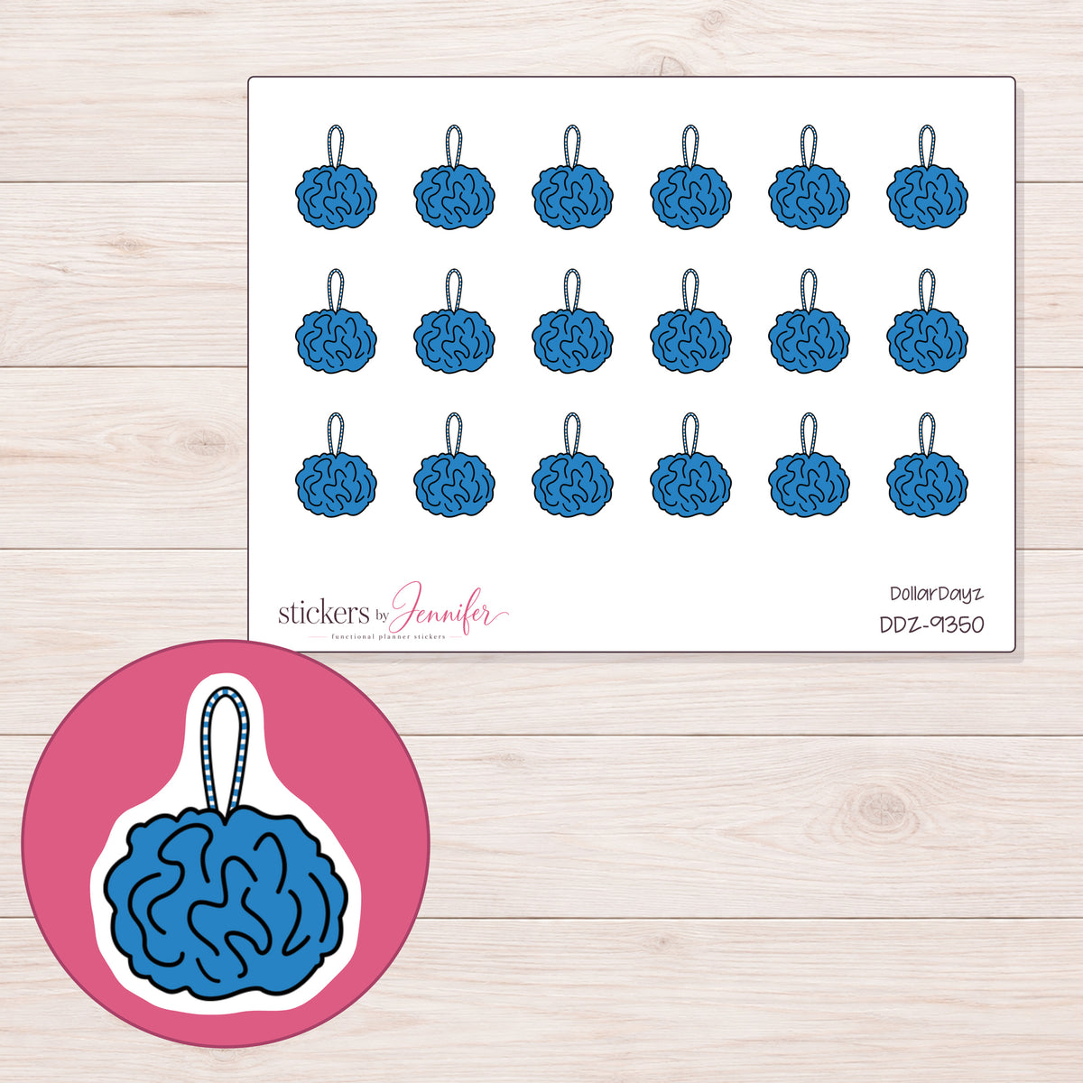 DDZ-9350 planner sticker sheet with enlarged sticker detail