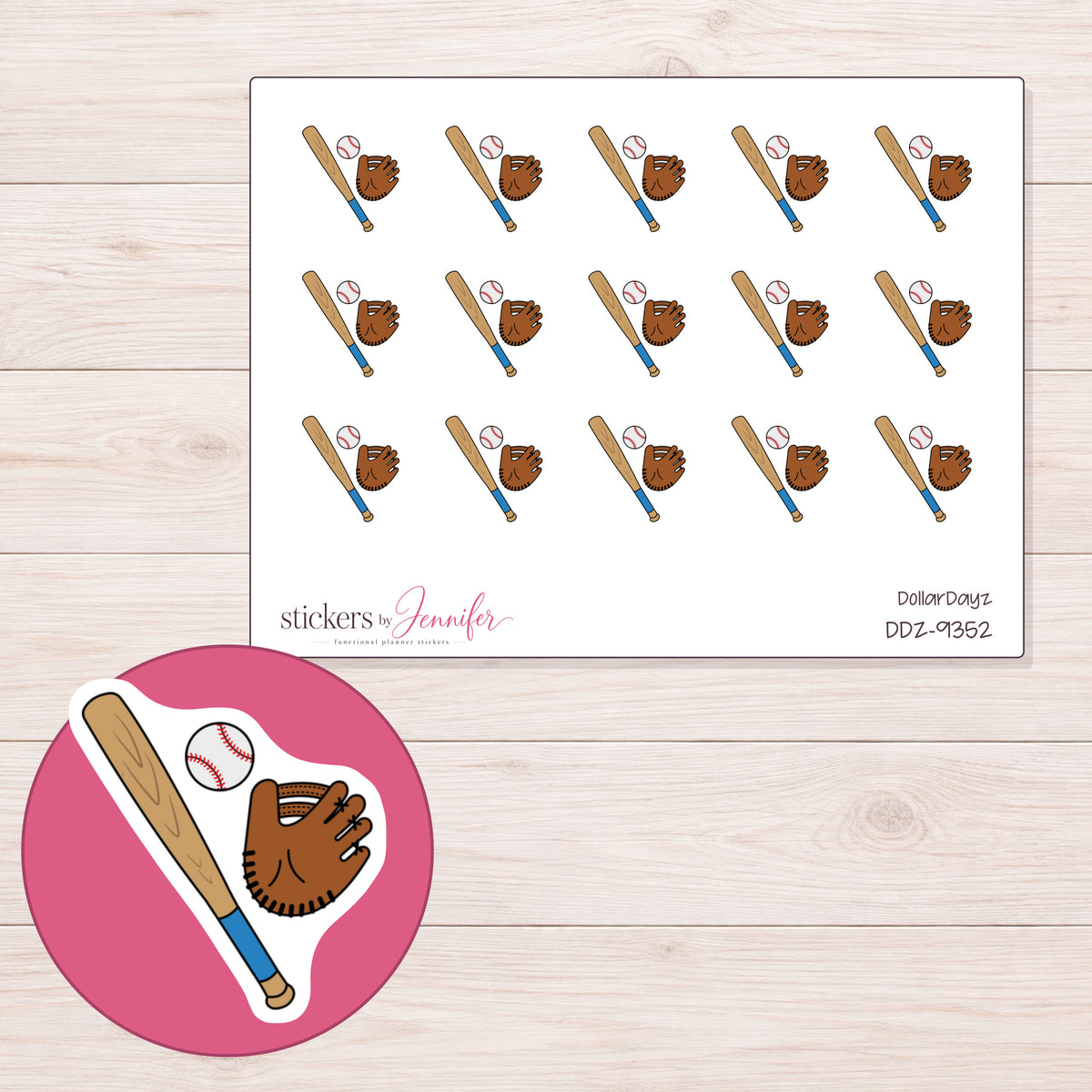 DDZ-9352 planner sticker sheet with enlarged sticker detail