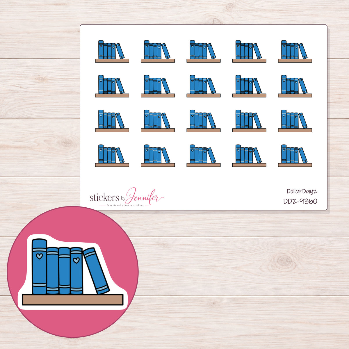 DDZ-9360 planner sticker sheet with enlarged sticker detail