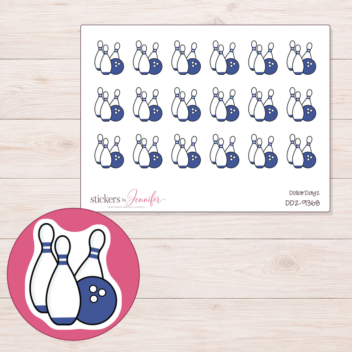 DDZ-9368 planner sticker sheet with enlarged sticker detail
