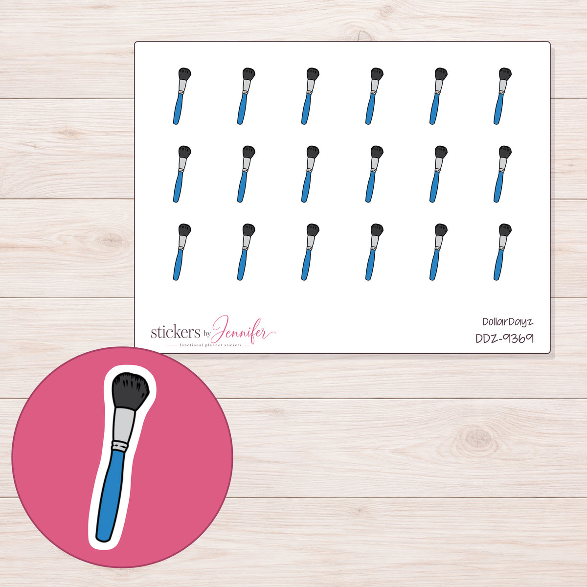 DDZ-9369 planner sticker sheet with enlarged sticker detail