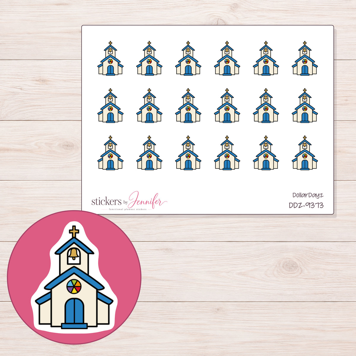 DDZ-9373 planner sticker sheet with enlarged sticker detail