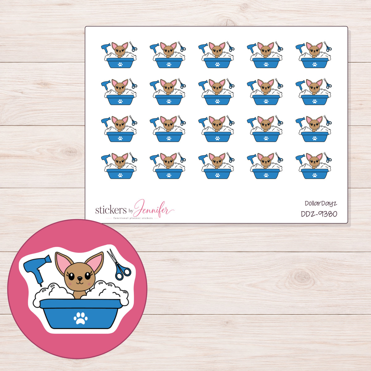 DDZ-9380 planner sticker sheet with enlarged sticker detail