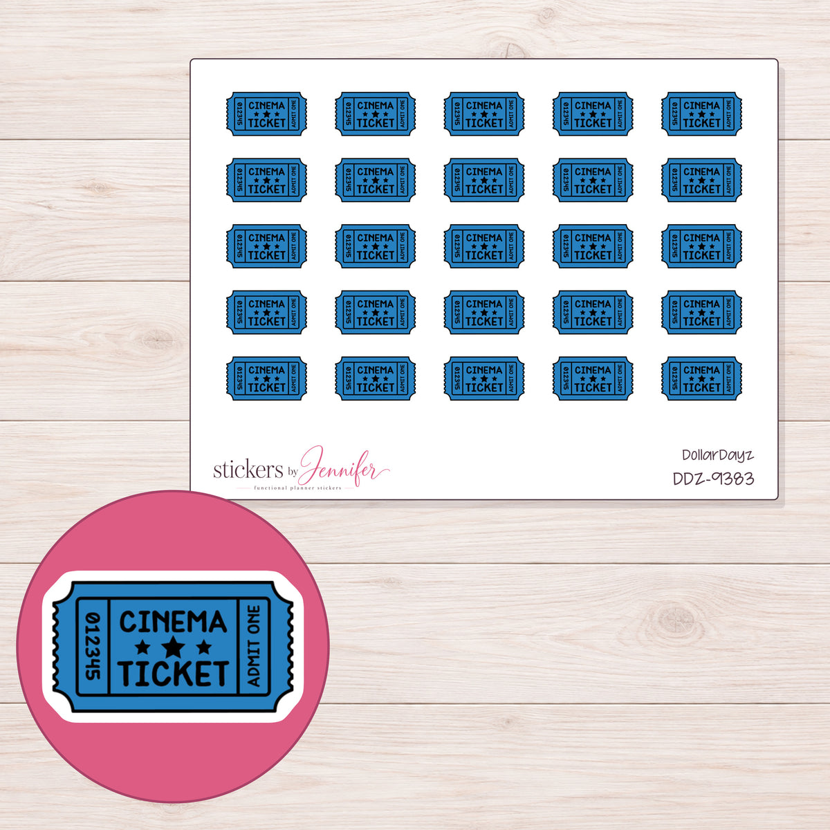 DDZ-9383 planner sticker sheet with enlarged sticker detail