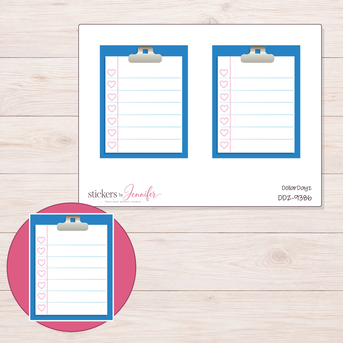 DDZ-9386 planner sticker sheet with enlarged sticker detail