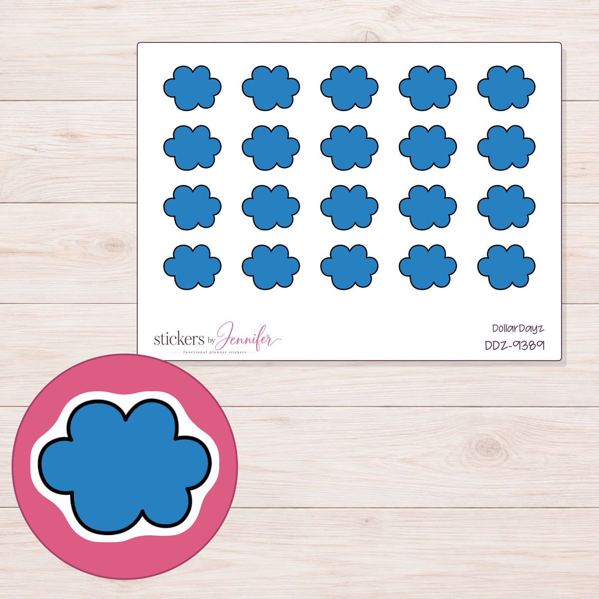 DDZ-9389 planner sticker sheet with enlarged sticker detail