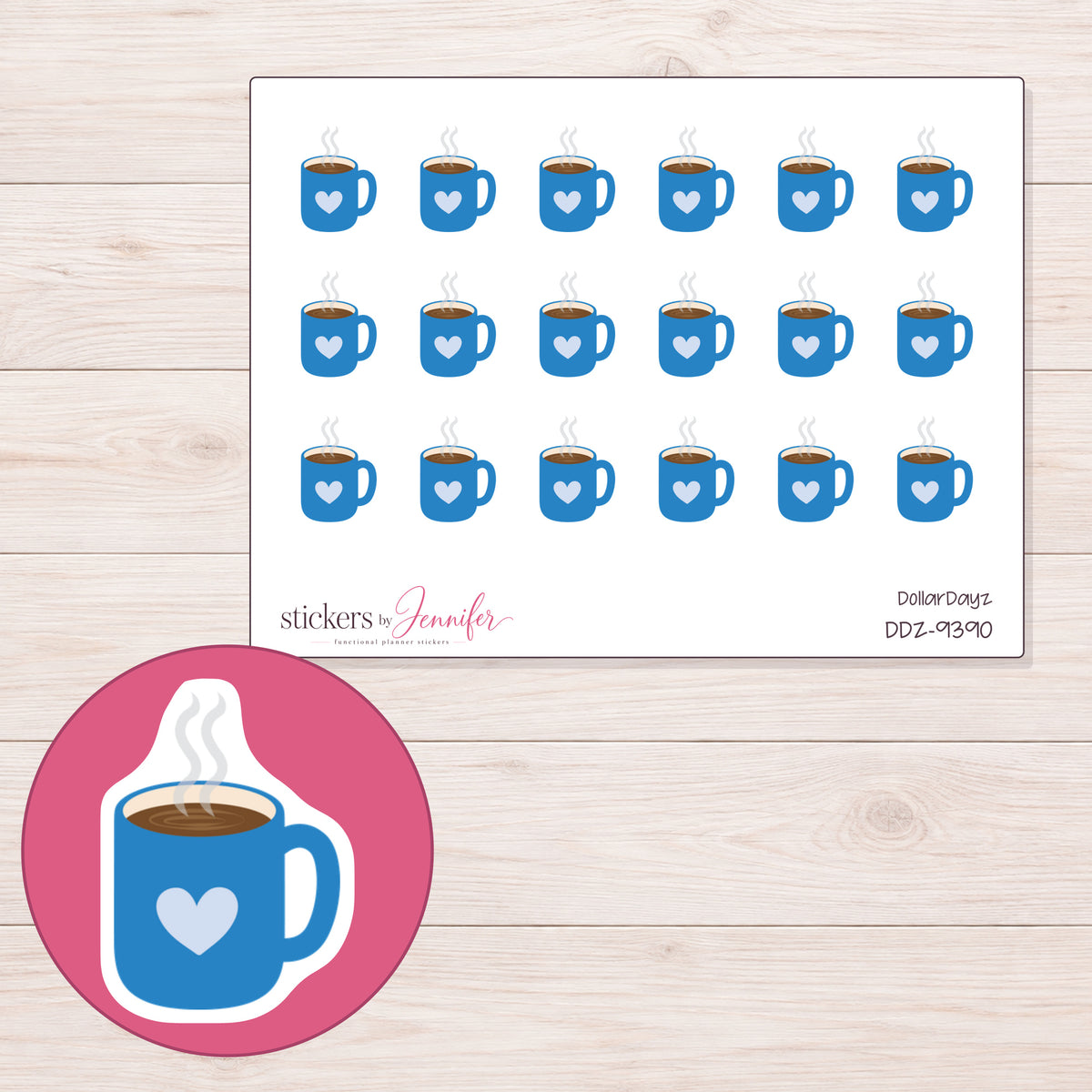 DDZ-9390 planner sticker sheet with enlarged sticker detail