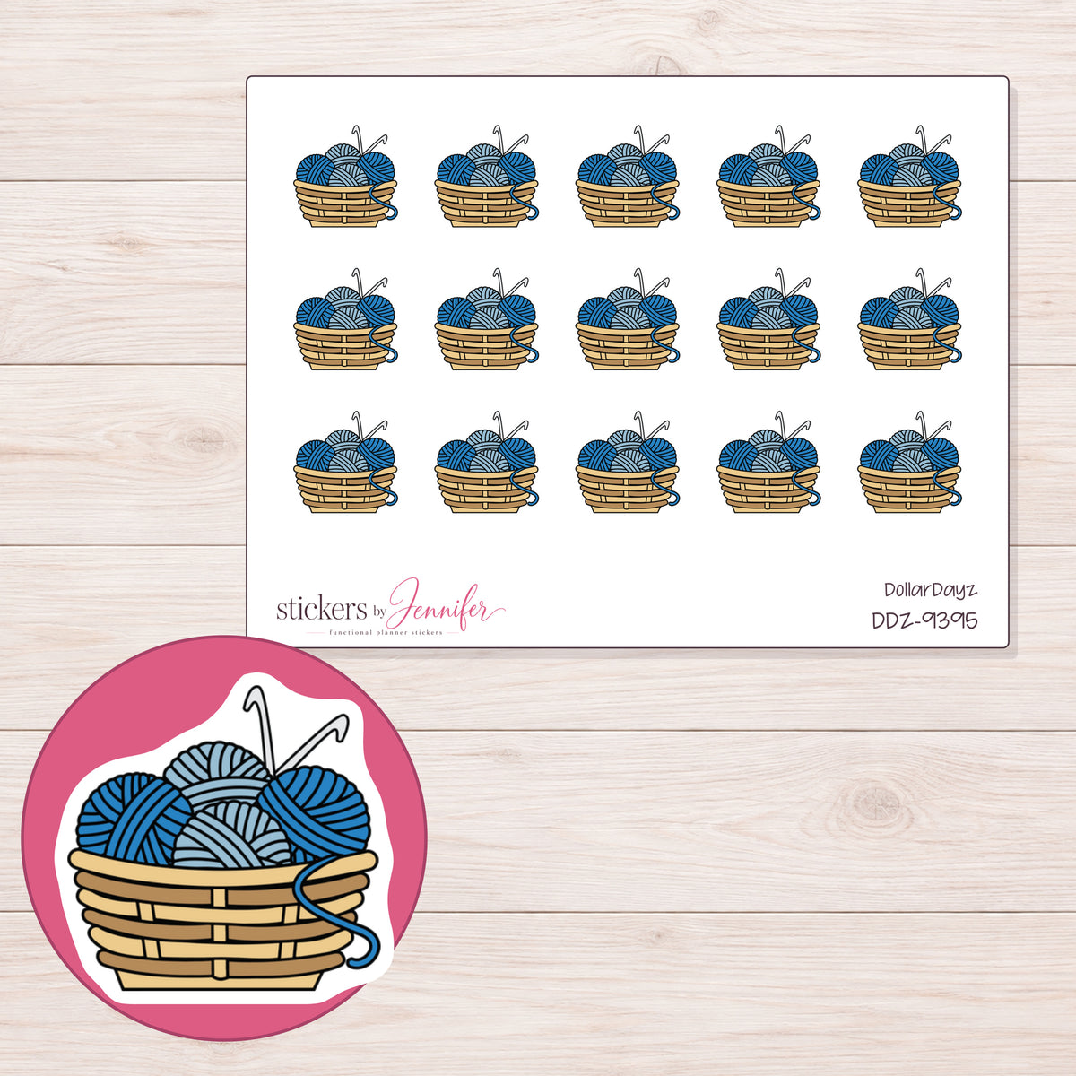 DDZ-9395 planner sticker sheet with enlarged sticker detail