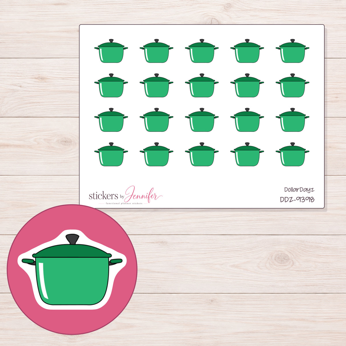 DDZ-9398 planner sticker sheet with enlarged sticker detail