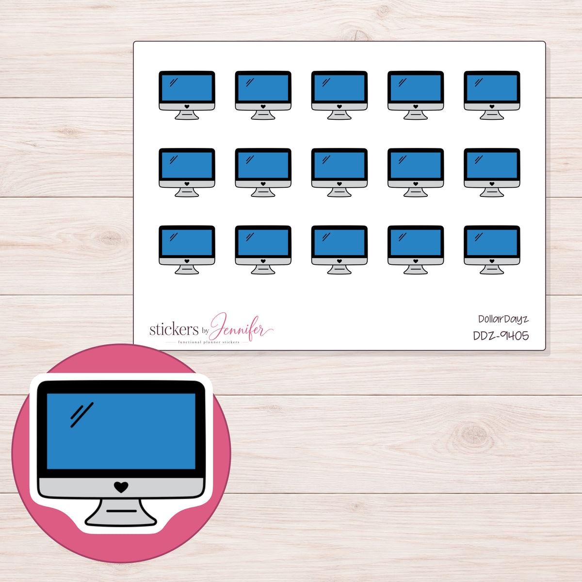 DDZ-9405 planner sticker sheet with enlarged sticker detail