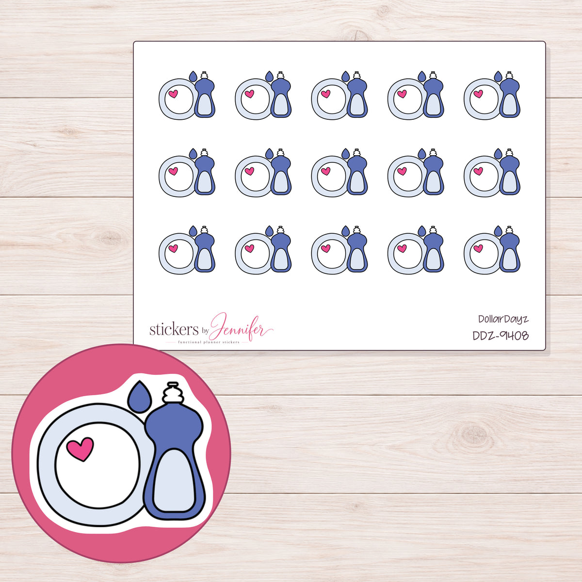 DDZ-9408 planner sticker sheet with enlarged sticker detail
