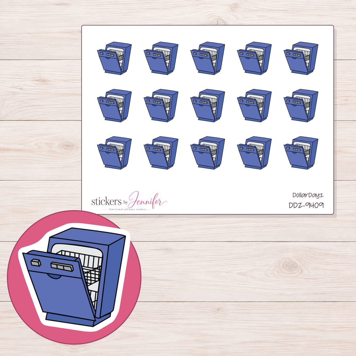 DDZ-9409 planner sticker sheet with enlarged sticker detail