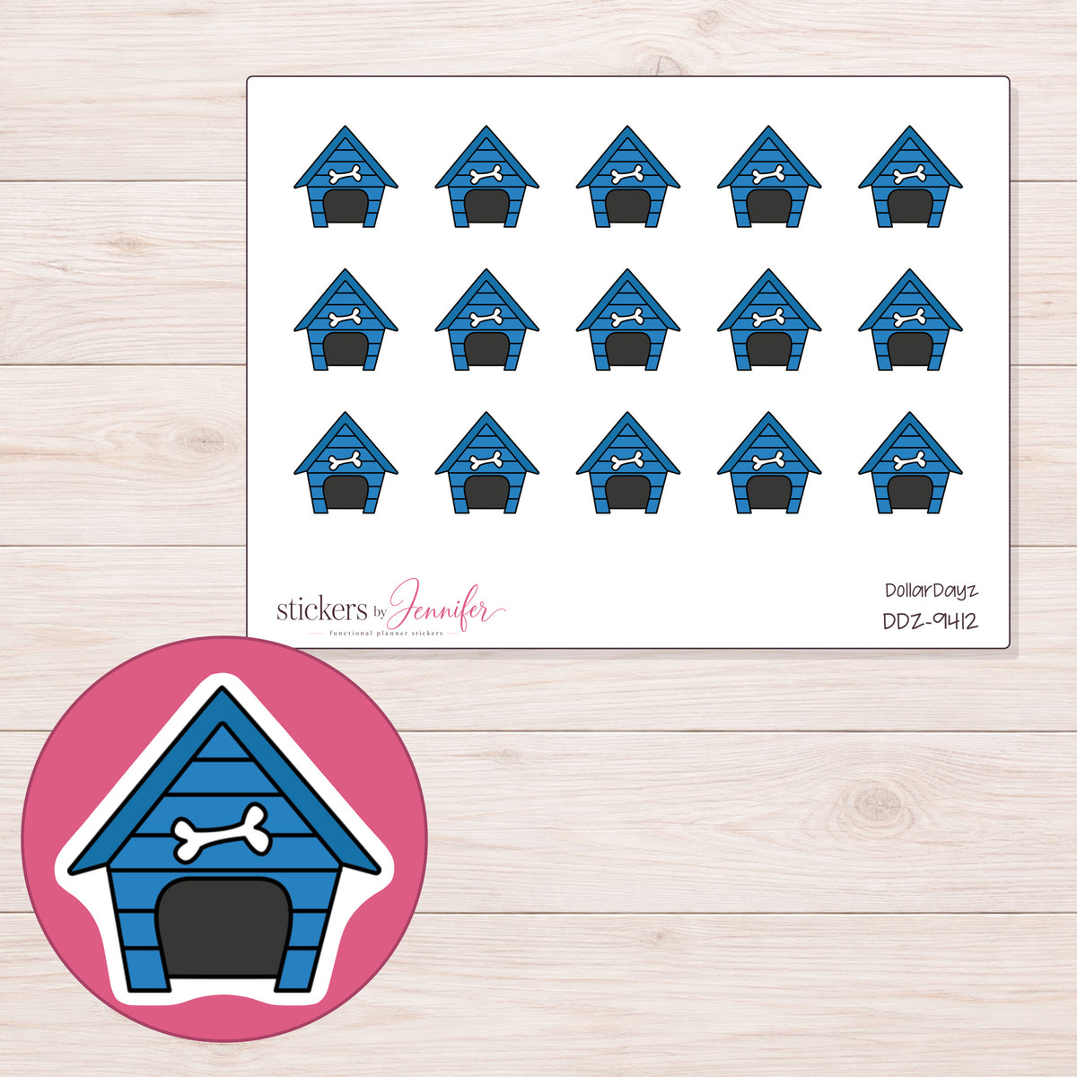 DDZ-9412 planner sticker sheet with enlarged sticker detail