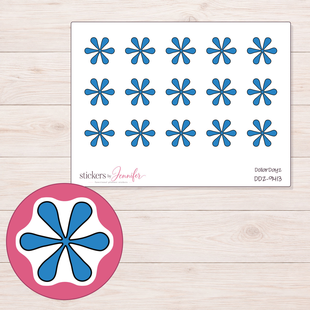 DDZ-9413 planner sticker sheet with enlarged sticker detail