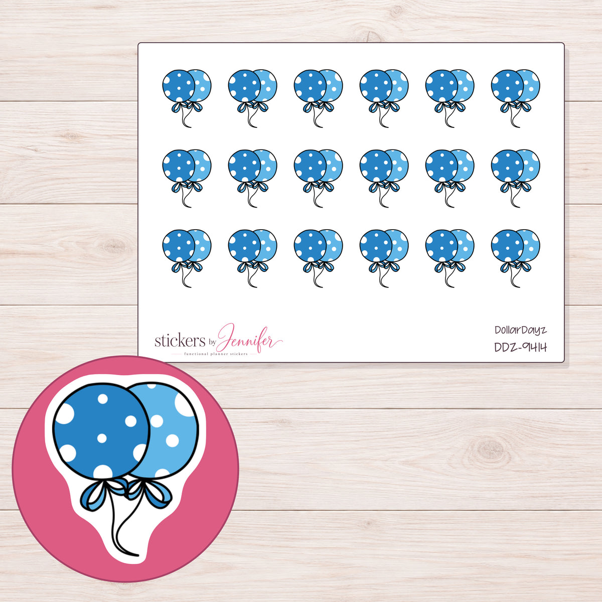 DDZ-9414 planner sticker sheet with enlarged sticker detail