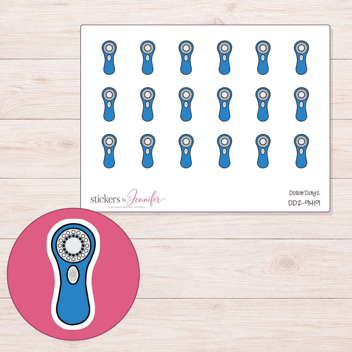 DDZ-9419 planner sticker sheet with enlarged sticker detail