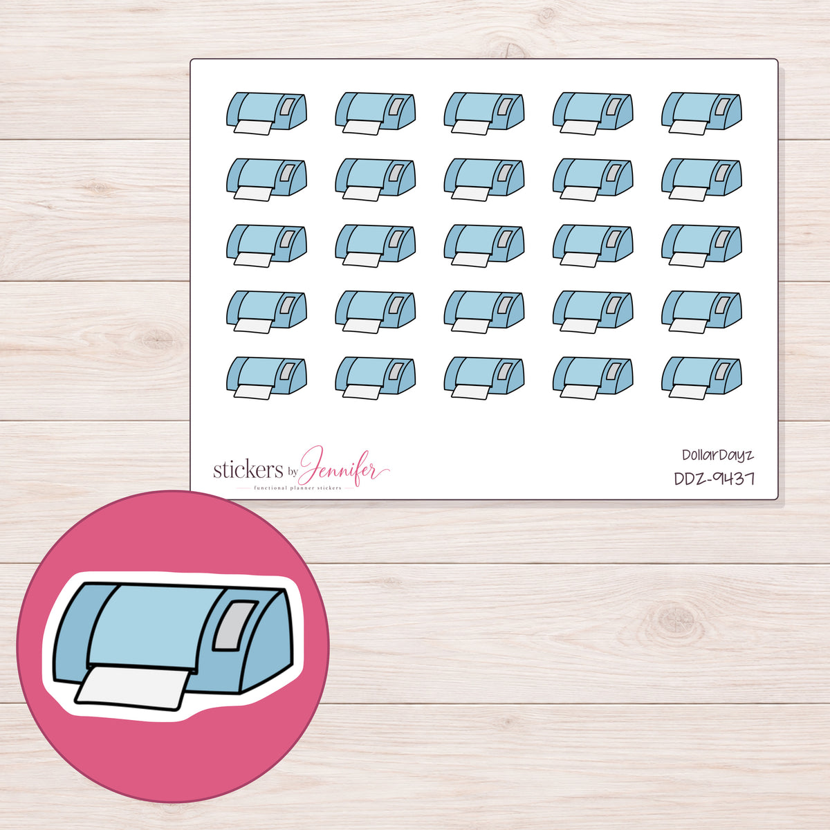 DDZ-9437 planner sticker sheet with enlarged sticker detail