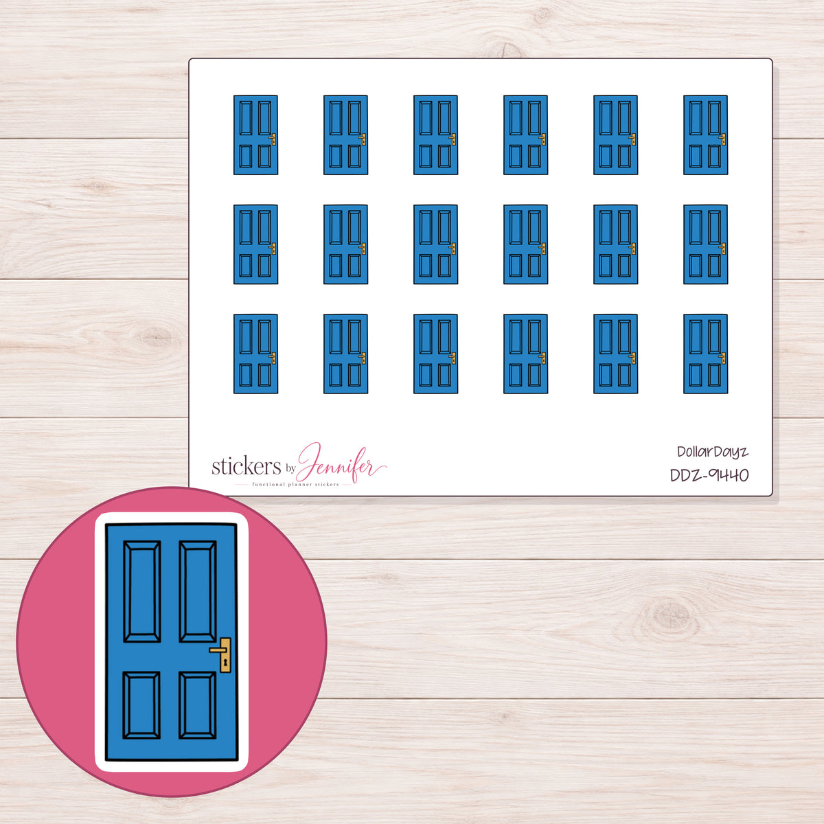 DDZ-9440 planner sticker sheet with enlarged sticker detail
