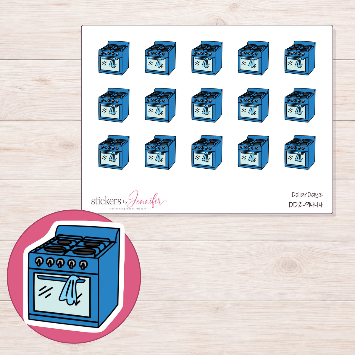 DDZ-9444 planner sticker sheet with enlarged sticker detail