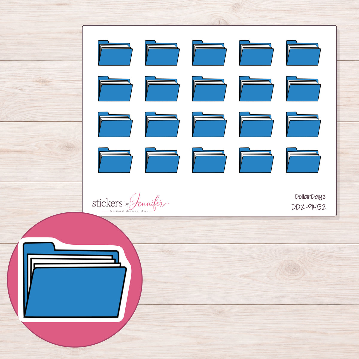 DDZ-9452 planner sticker sheet with enlarged sticker detail