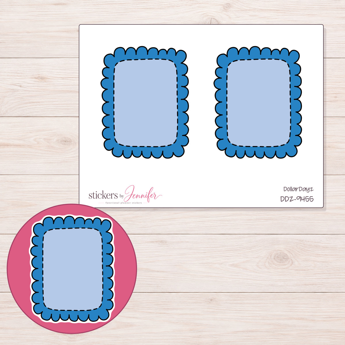 DDZ-9455 planner sticker sheet with enlarged sticker detail