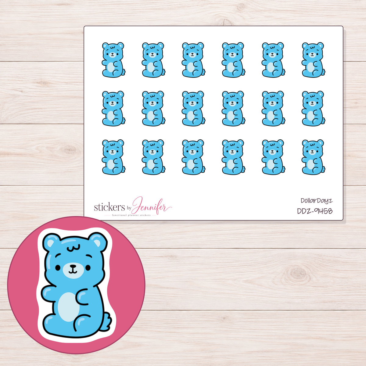 DDZ-9458 planner sticker sheet with enlarged sticker detail