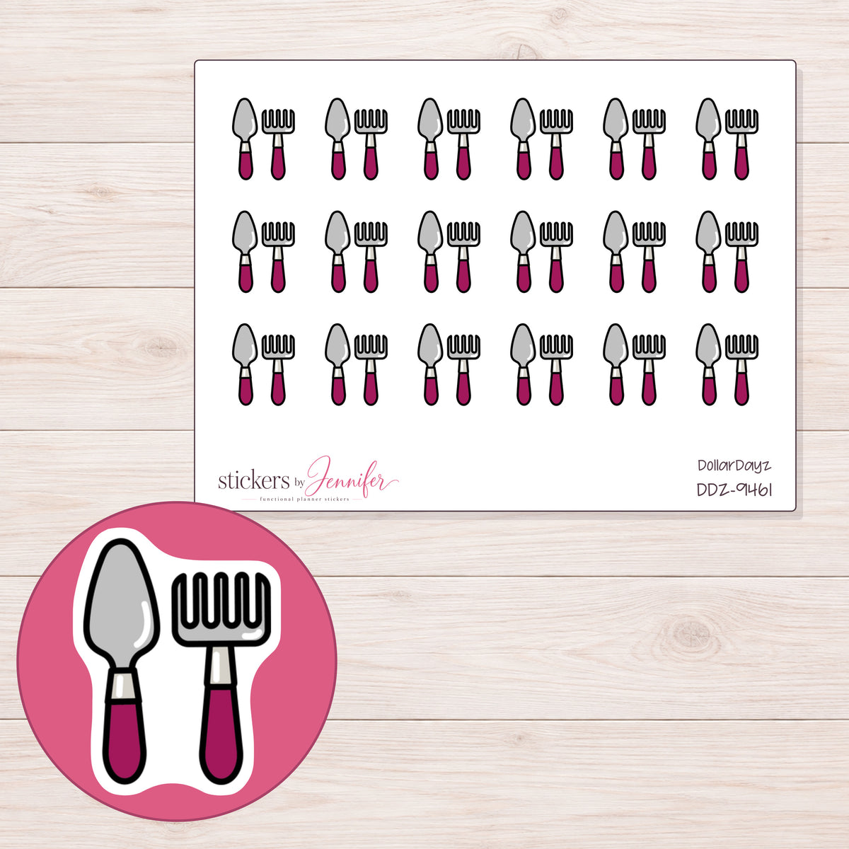 DDZ-9461 planner sticker sheet with enlarged sticker detail