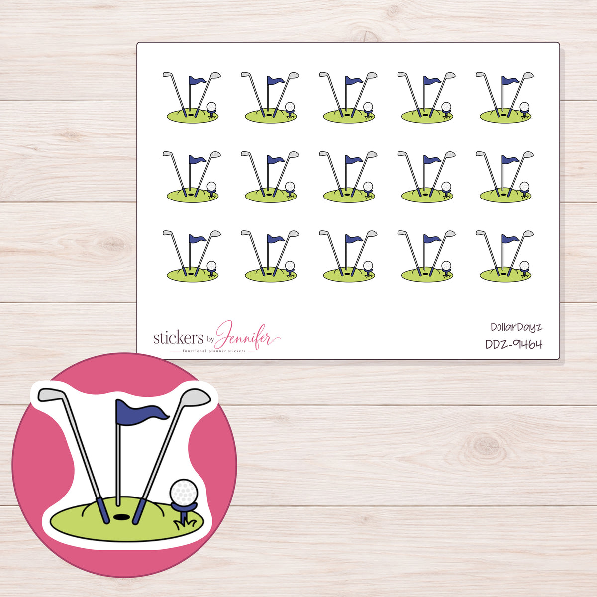 DDZ-9464 planner sticker sheet with enlarged sticker detail